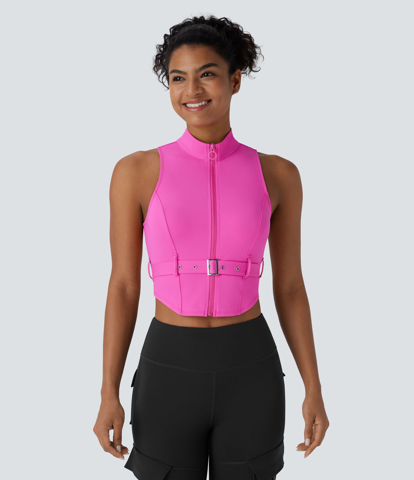 SoftlyZero™ QuickDry Stand Collar Zipper Belted Curved Hem Slim Pickleball Sports Top