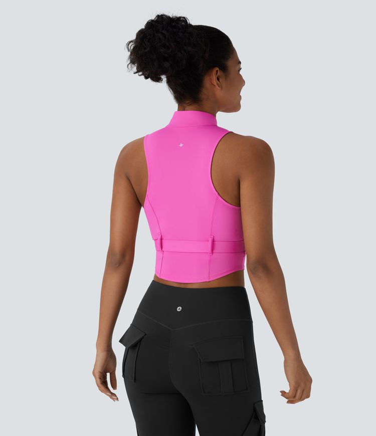 SoftlyZero™ QuickDry Stand Collar Zipper Belted Curved Hem Slim Pickleball Sports Top