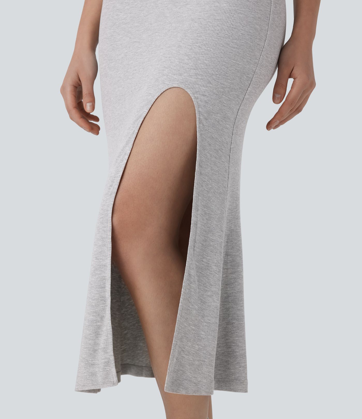 Robe-slip décontractée midi côtelée à dos nu, laçage croisé et fente