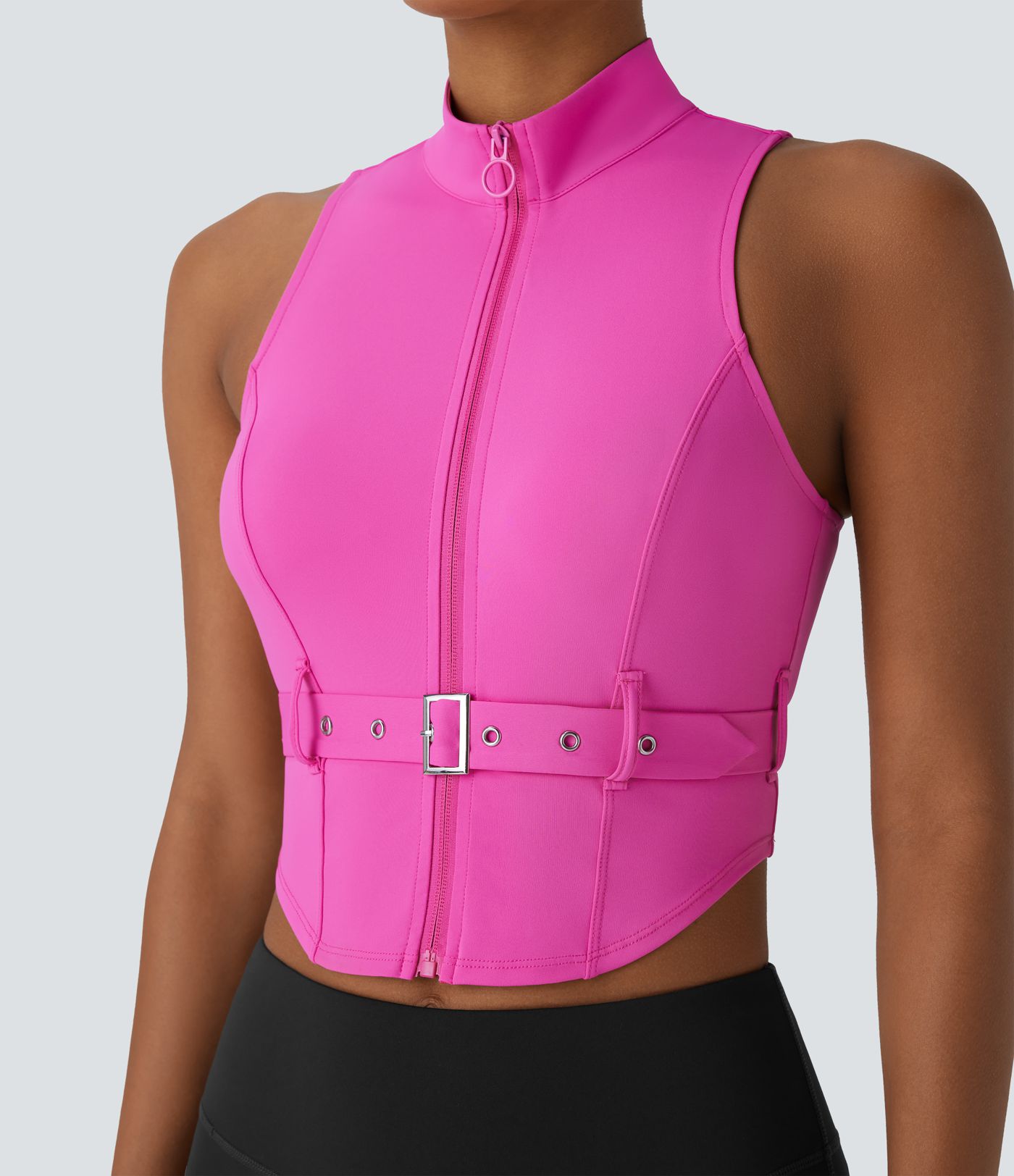 SoftlyZero™ QuickDry Stand Collar Zipper Belted Curved Hem Slim Pickleball Sports Top