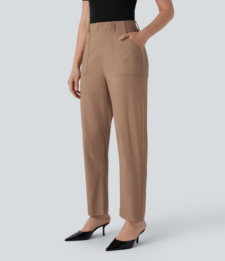 High Waisted Pockets Work Barrel Leg Pants