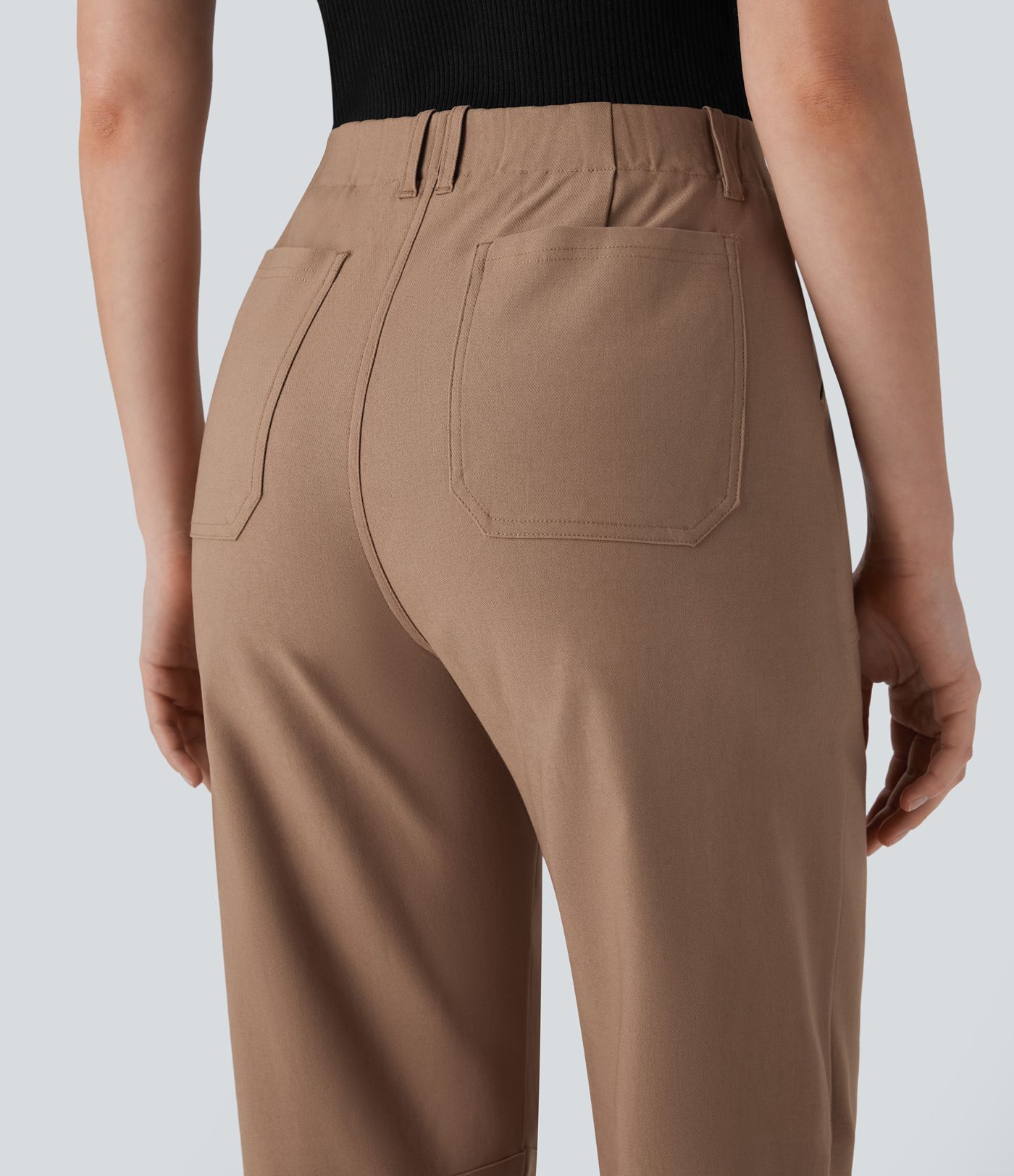 High Waisted Pockets Work Barrel Leg Pants