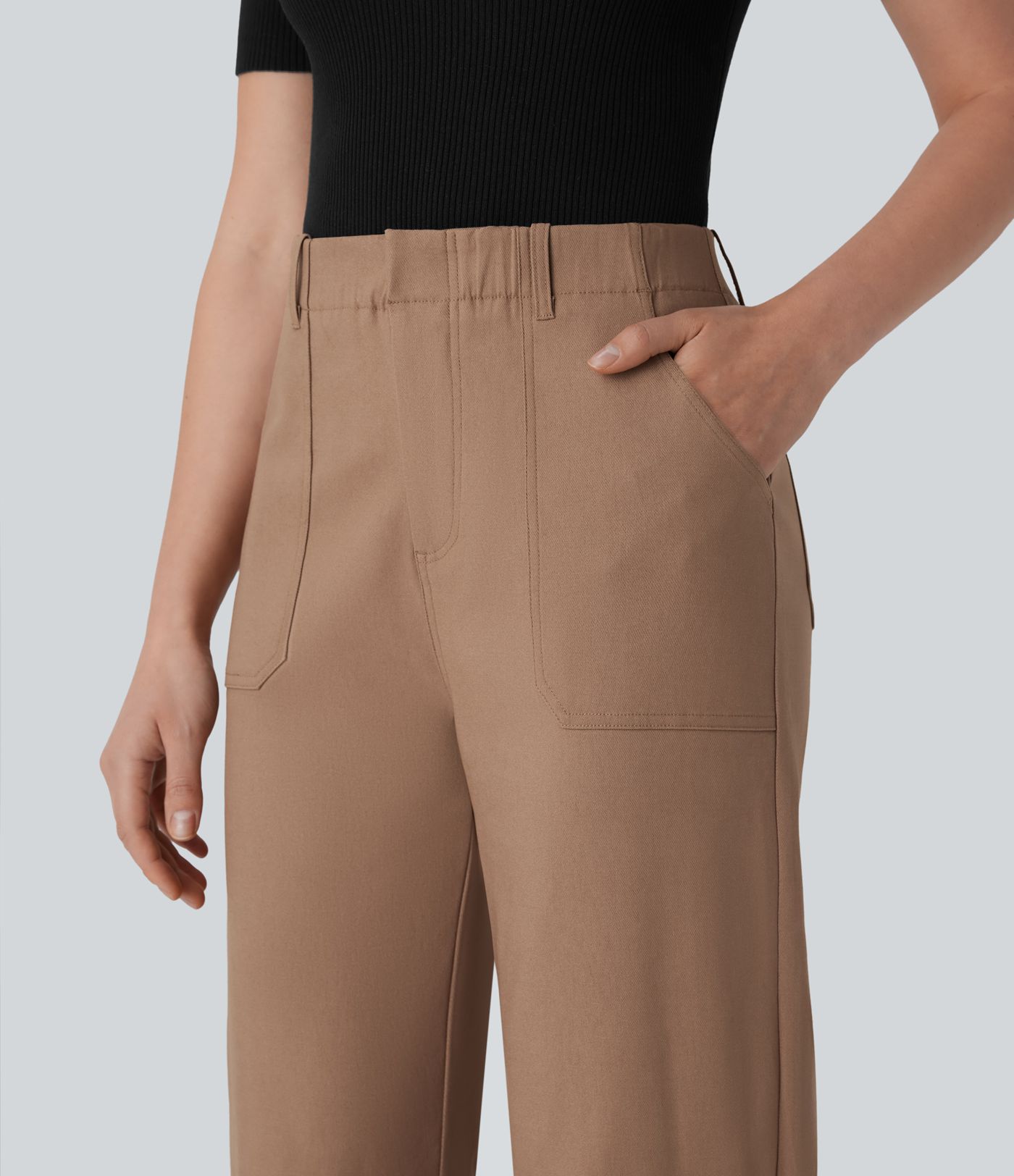 High Waisted Pockets Work Barrel Leg Pants