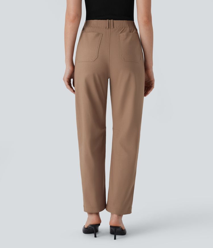 High Waisted Pockets Work Barrel Leg Pants