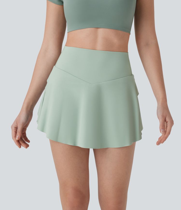 SoCinched High Waisted Tummy Control 2-in-1 Side Pocket Mini Tennis Skirt