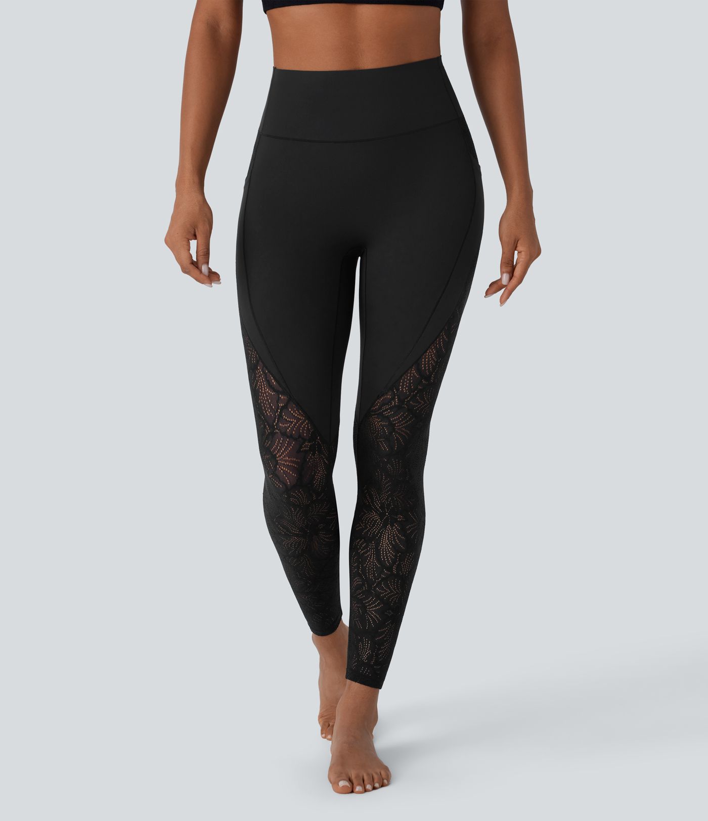 Leggings de yoga Softlyzero™ UPF50+ de tiro alto con encaje en contraste y bolsillos laterales en longitud 7/8 