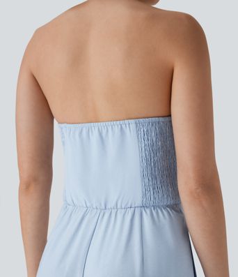 Mono de oficina de pierna ancha con cuello halter botones y bolsillos