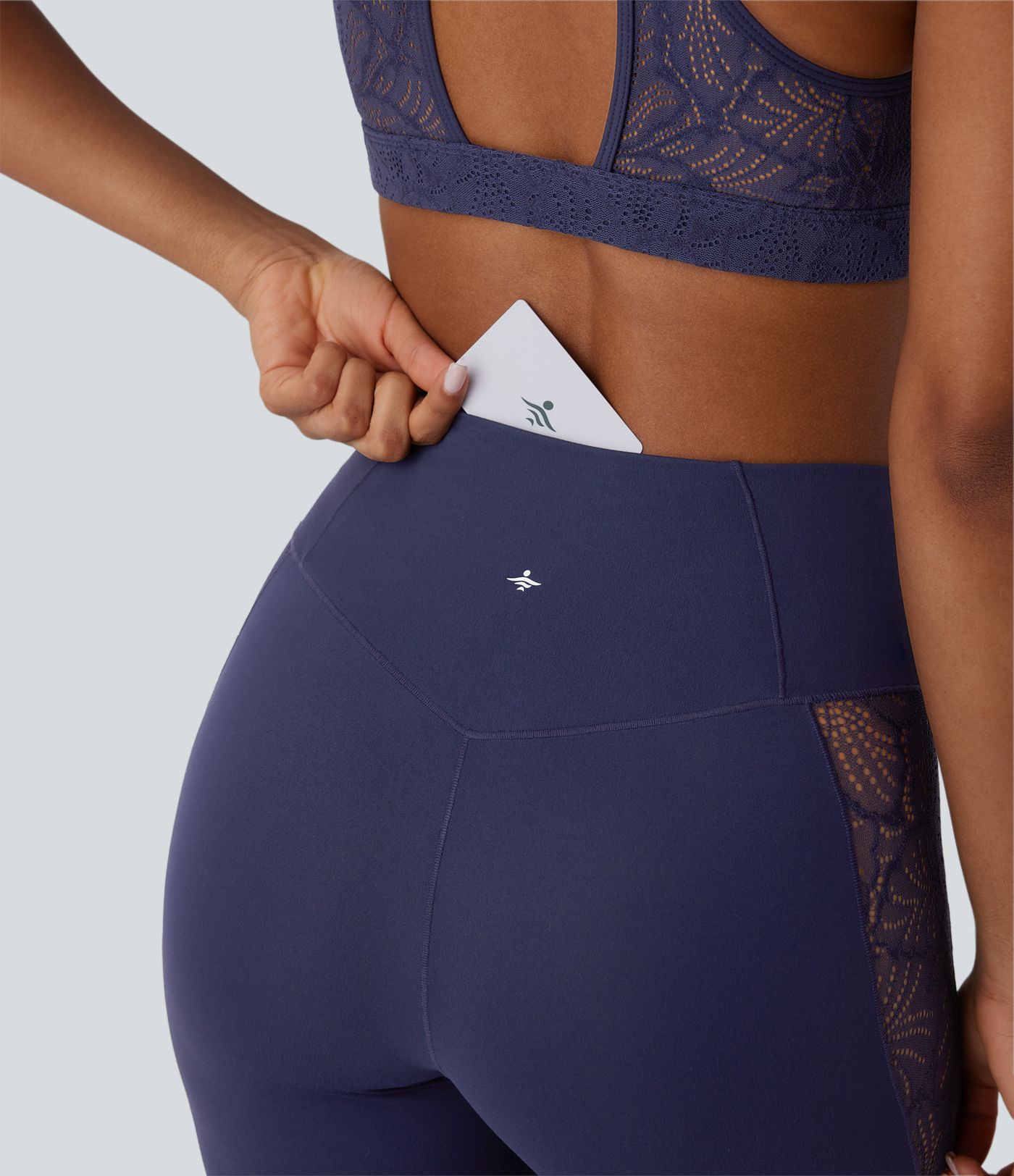 SoftlyZero™ High Waisted Crossover Contrast Lace Pocket Yoga Leggings-UPF50+