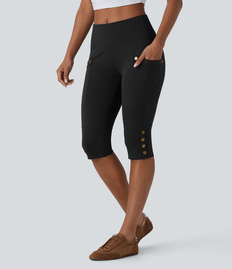 DayStretch High Waisted Tummy Control Decorative Pocket Skinny Casual Pedal Pusher Pants