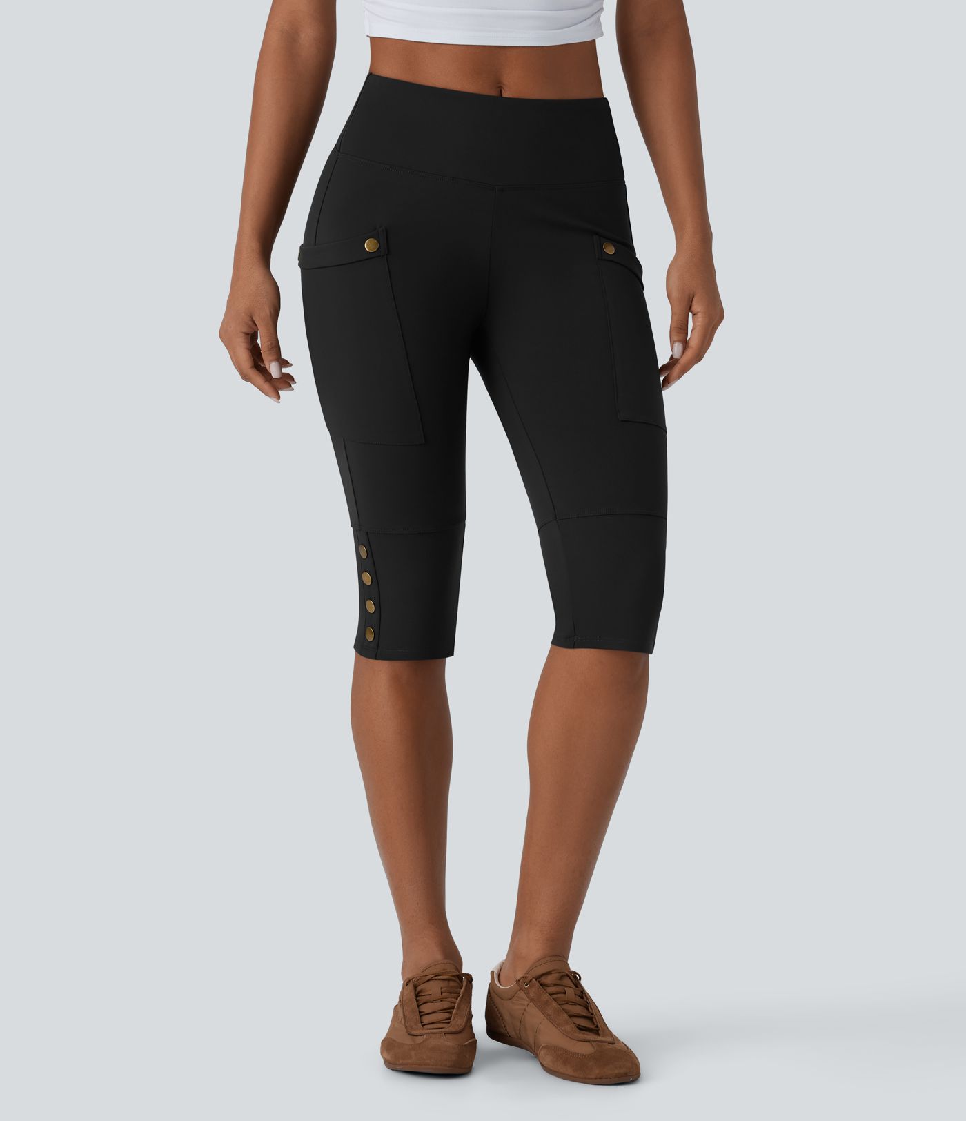 DayStretch High Waisted Tummy Control Decorative Pocket Skinny Casual Pedal Pusher Pants