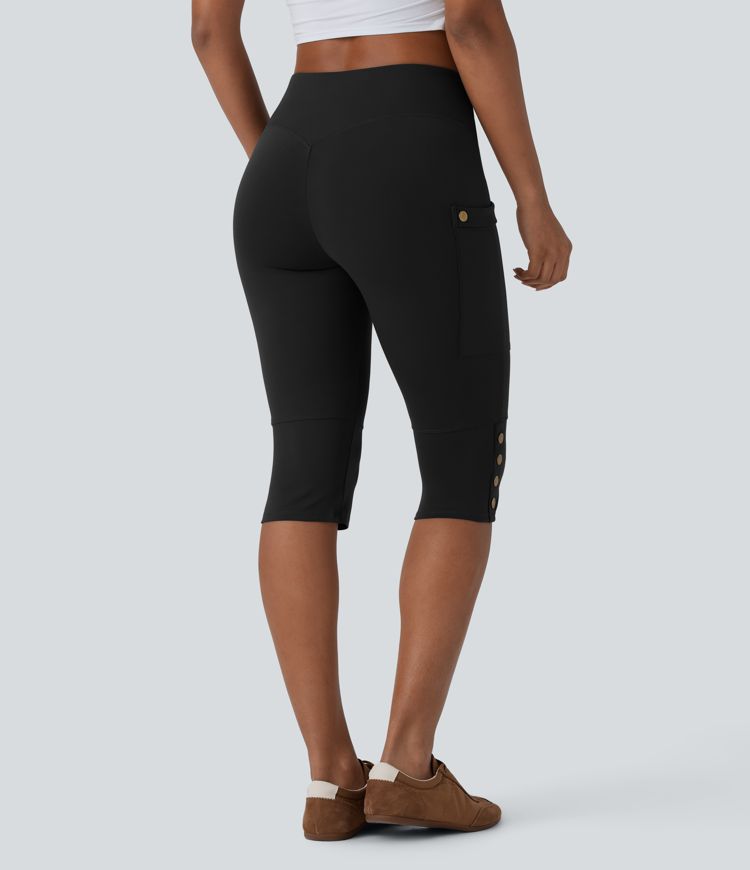 DayStretch High Waisted Tummy Control Decorative Pocket Skinny Casual Pedal Pusher Pants