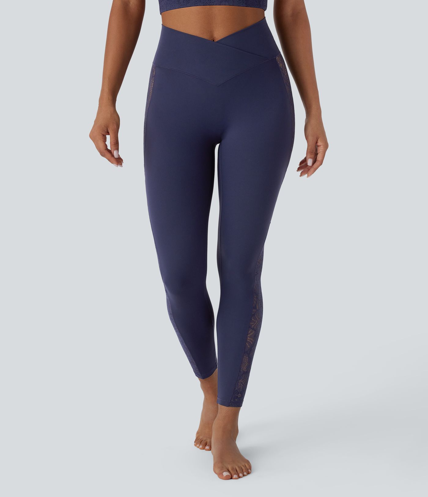 SoftlyZero™ High Waisted Crossover Contrast Lace Pocket Yoga Leggings-UPF50+