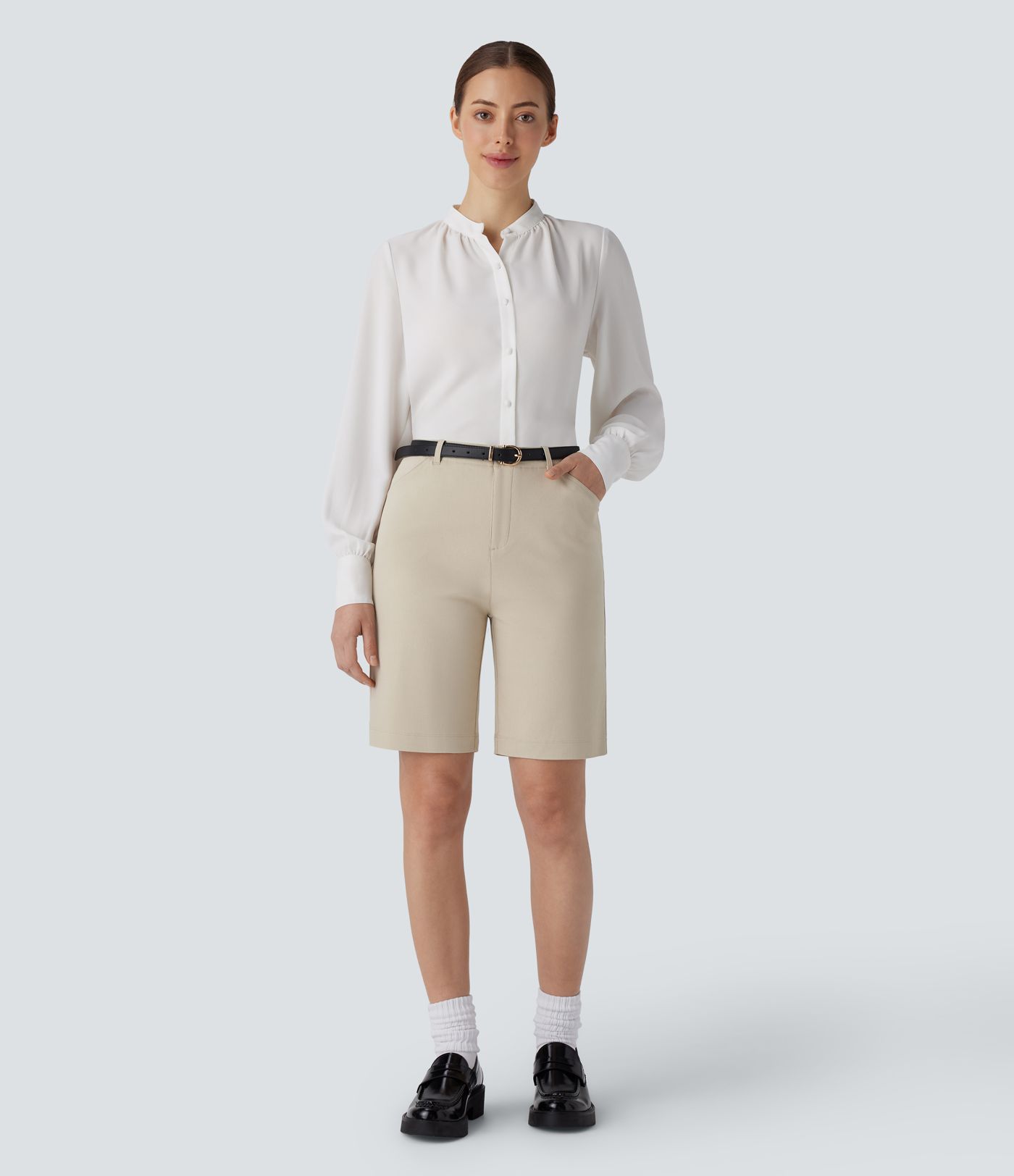 Mid Rise Zipper Pocket Work Shorts 9''