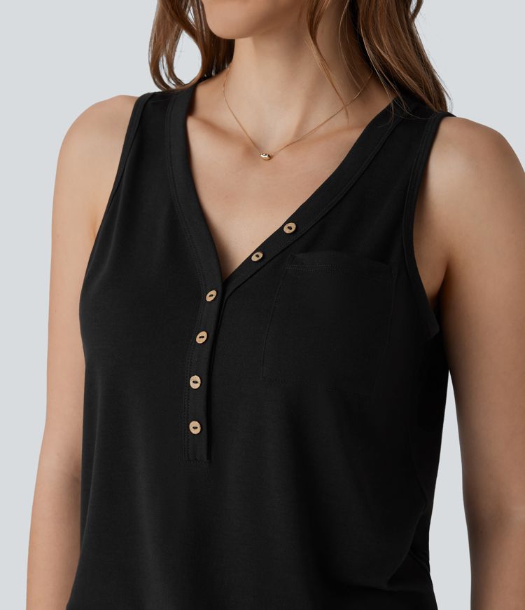 V Neck Sleeveless Decorative Casual Top