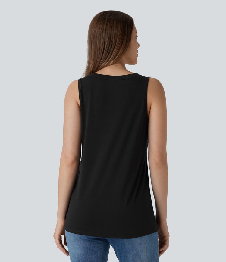 V Neck Sleeveless Decorative Casual Top