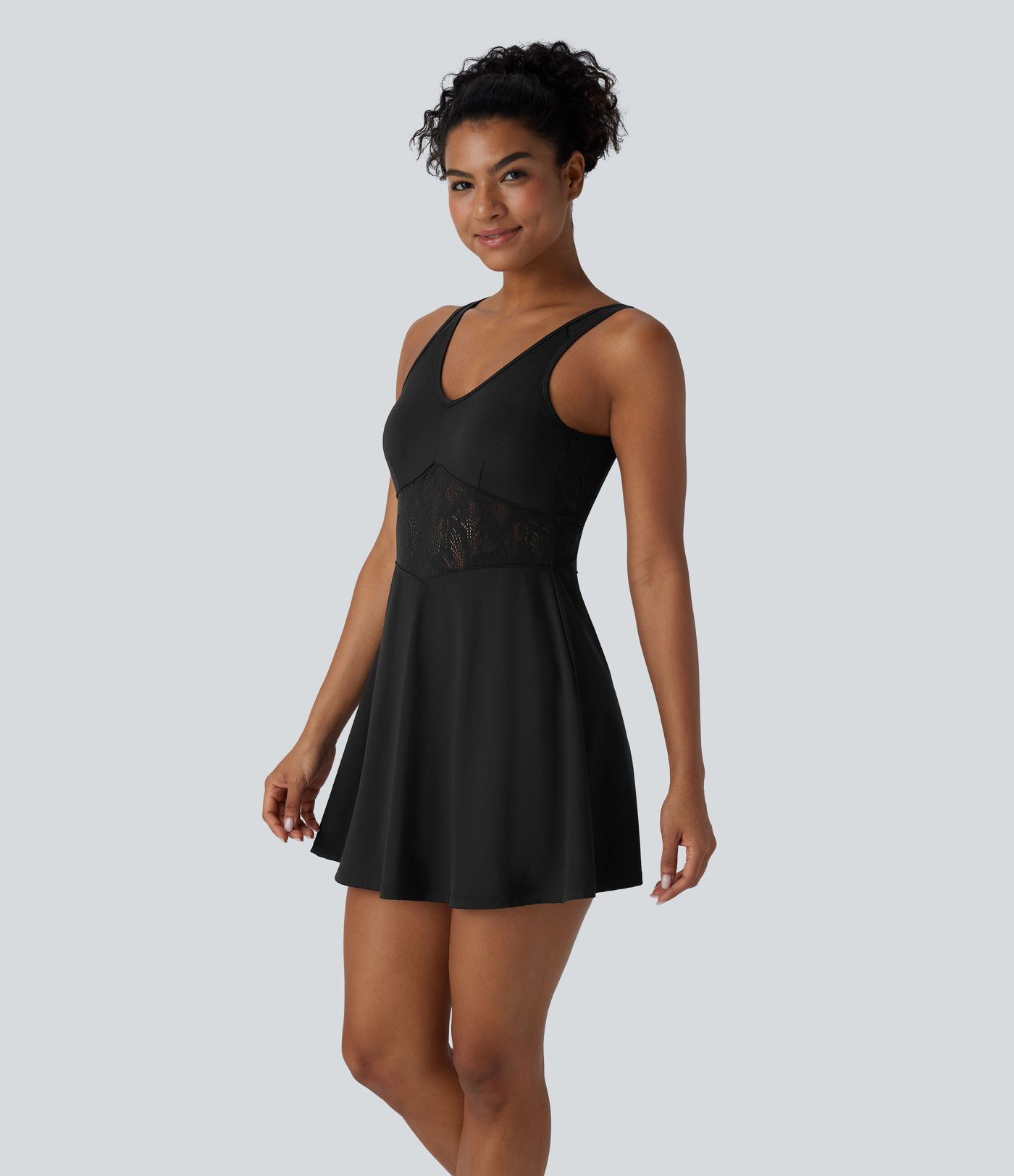 Mini Vestido Softlyzero™ Airy yoga activo cuello V sin espalda encaje contrastante 2 en 1 tacto fresco - UPF 50+