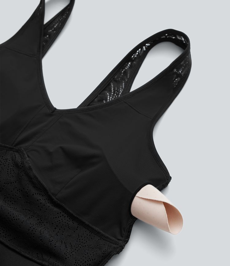 Mini Vestido Softlyzero™ Airy yoga activo cuello V sin espalda encaje contrastante 2 en 1 tacto fresco - UPF 50+