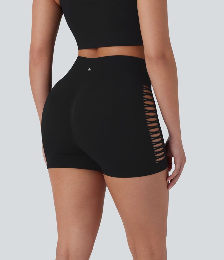 Seamless Flow High Waisted Cut Out Yoga Biker Shorts 3''