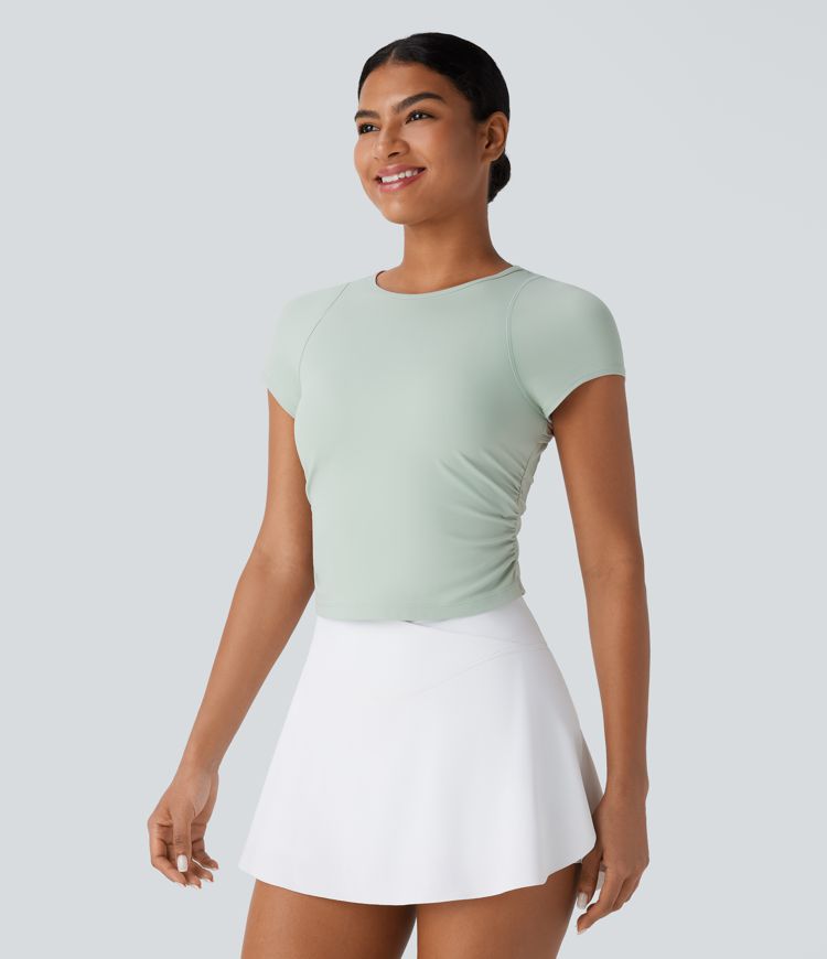 Softlyzero™ Airy Cut Out Ruched Curved Hem Slim  Tennis Sports Top