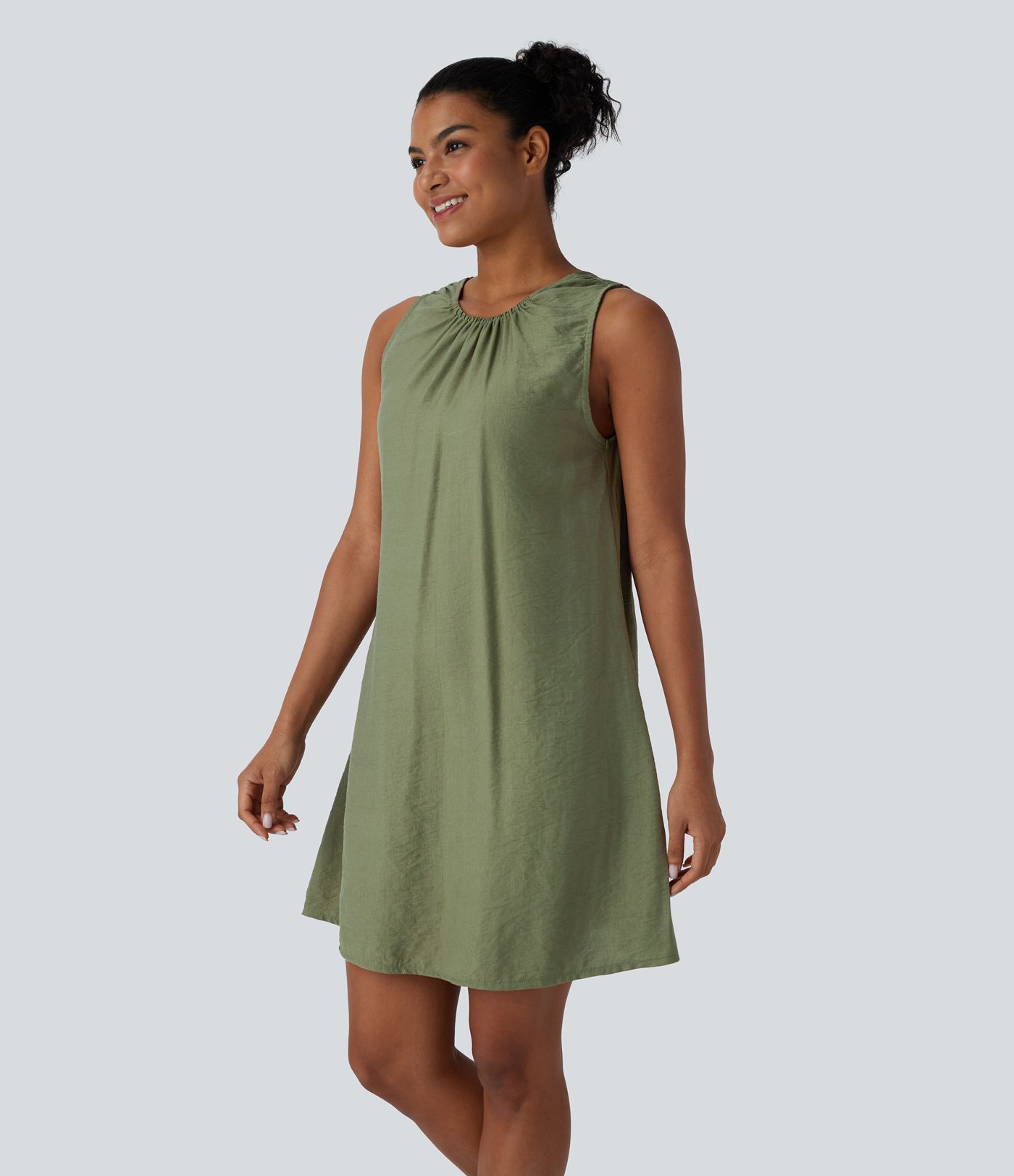 Minivestido sin mangas con escote redondo de estilo informal