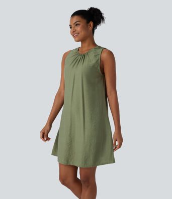 Minivestido sin mangas con escote redondo de estilo informal