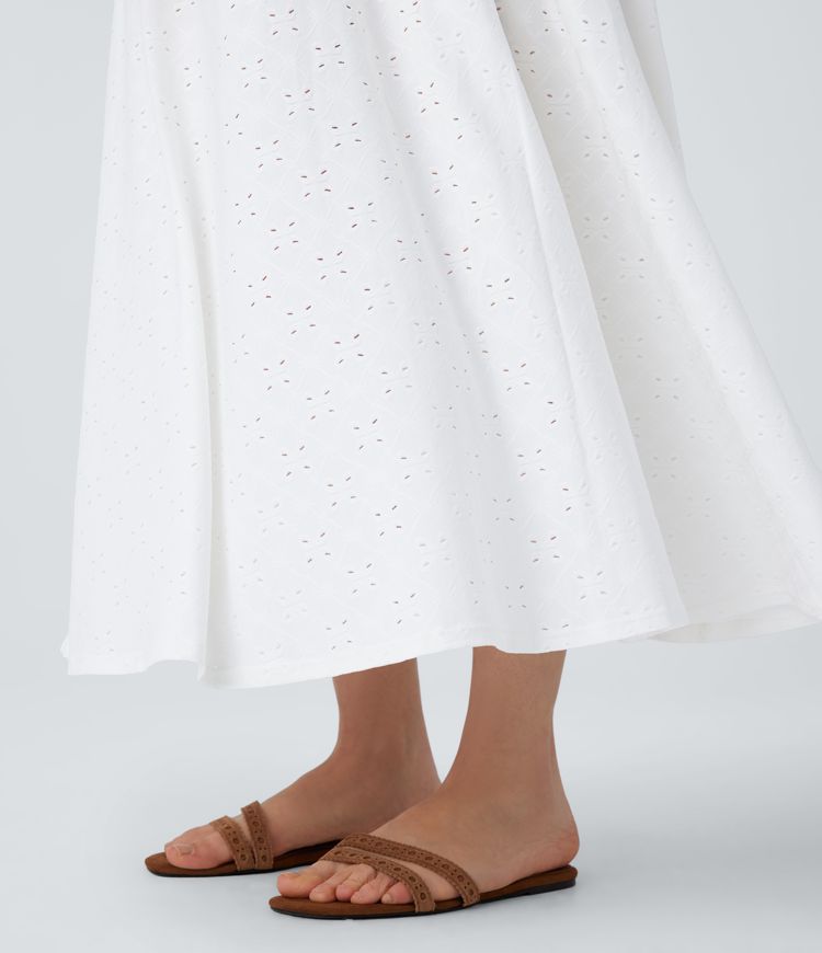 Low Rise Eyelet 2-in-1 Flowy Midi Skirt with Pockets