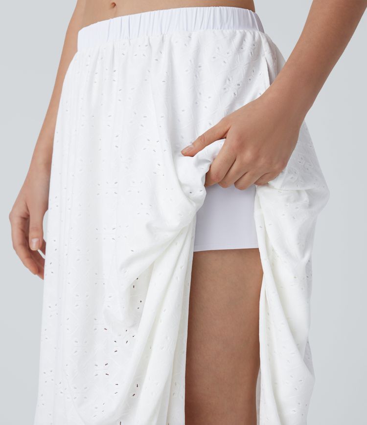 Low Rise Eyelet 2-in-1 Flowy Midi Skirt with Pockets