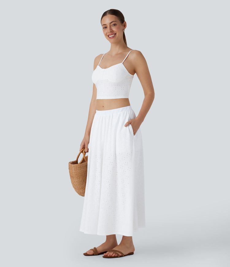 Low Rise Eyelet 2-in-1 Flowy Midi Skirt with Pockets
