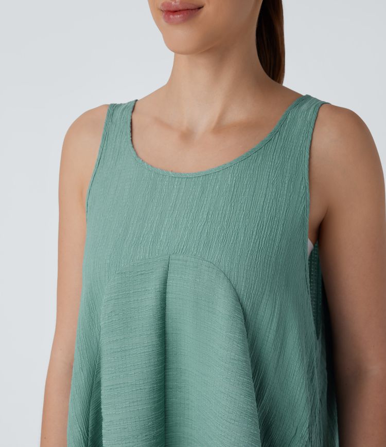 Tie Back Sleeveless Flowy Mini Casual Tunic Dress with Pockets