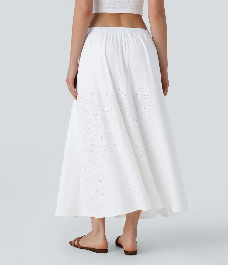 Low Rise Eyelet 2-in-1 Flowy Midi Skirt with Pockets