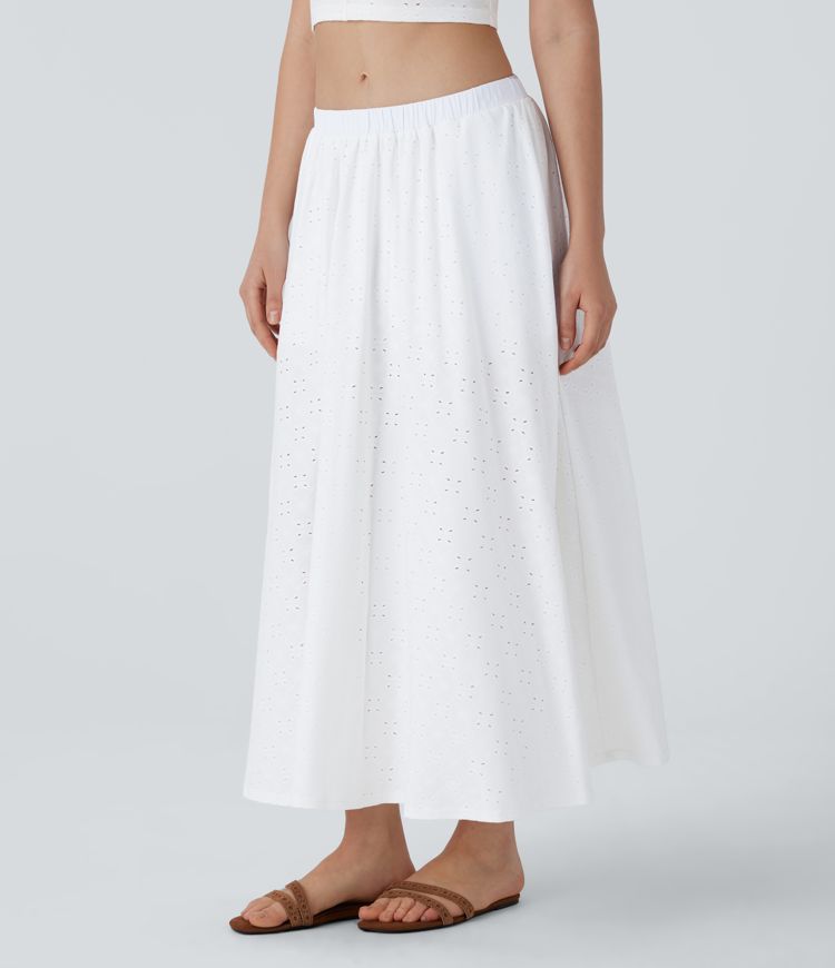 Low Rise Eyelet 2-in-1 Flowy Midi Skirt with Pockets