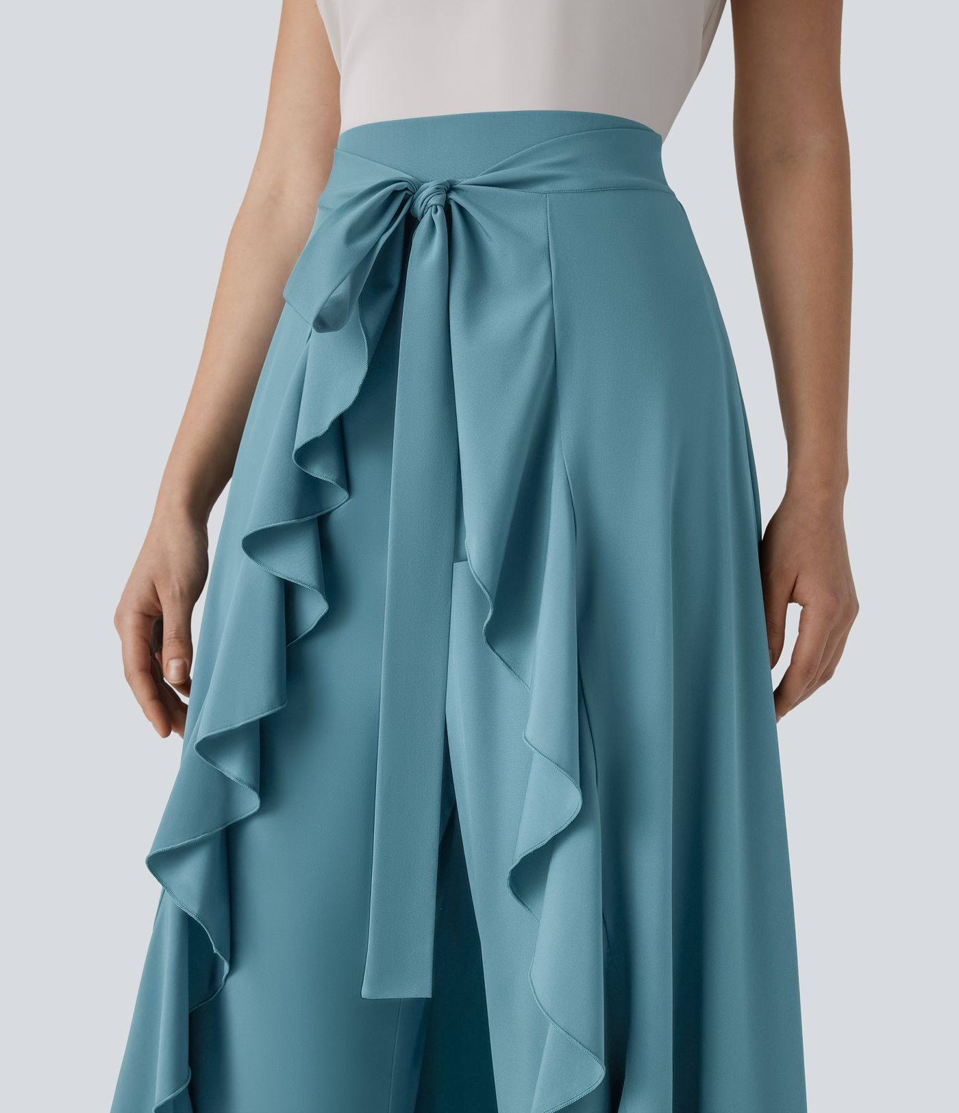 Pantalon de Costume Breezeful™ à Taille Haute, Attache Avant, Fermeture Éclair Invisible, Poches Latérales, Volants et Coupe Fluide à Séchage Rapide