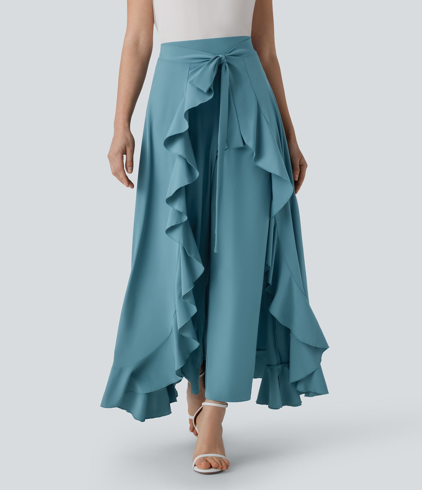 Pantalon de Costume Breezeful™ à Taille Haute, Attache Avant, Fermeture Éclair Invisible, Poches Latérales, Volants et Coupe Fluide à Séchage Rapide