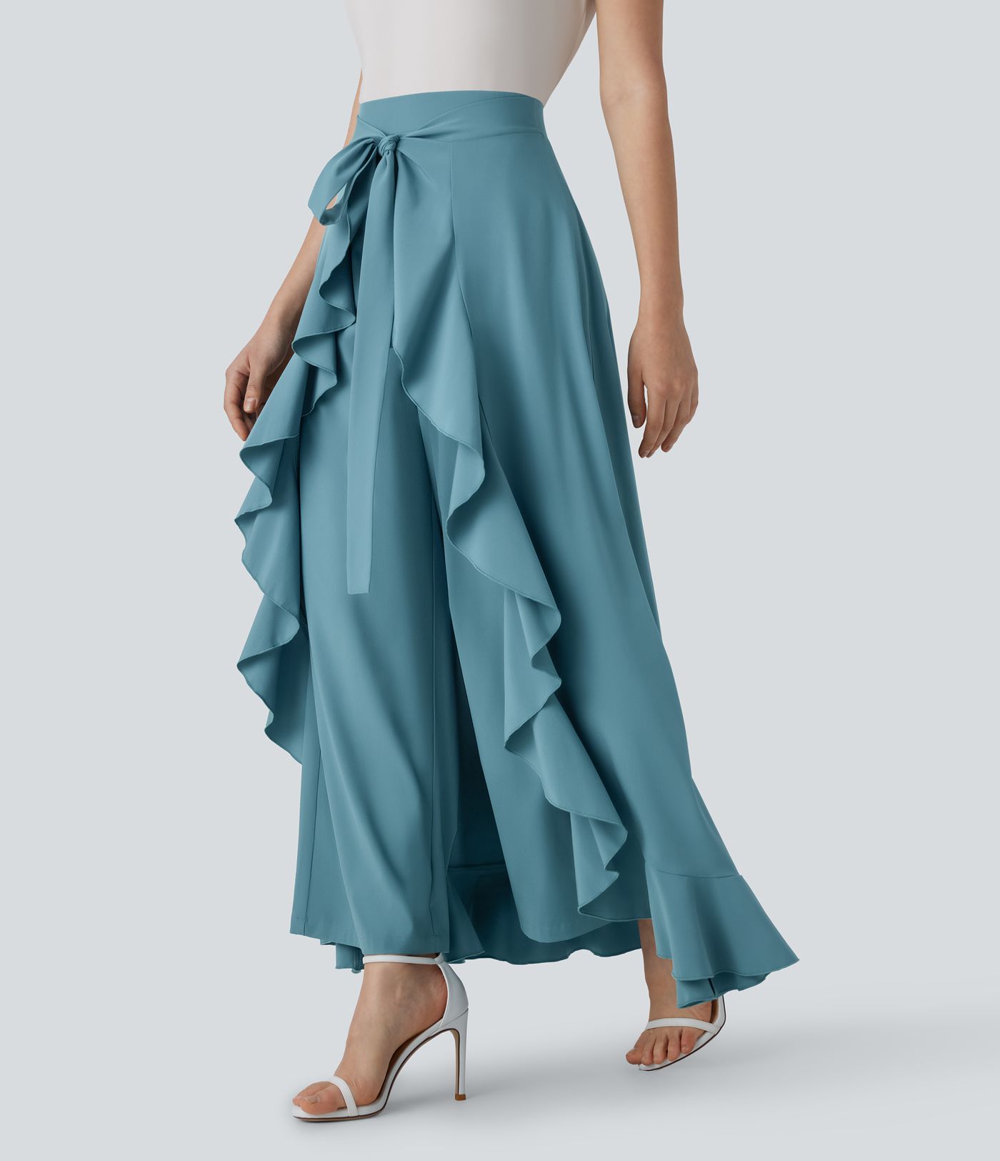 Pantalon de Costume Breezeful™ à Taille Haute, Attache Avant, Fermeture Éclair Invisible, Poches Latérales, Volants et Coupe Fluide à Séchage Rapide