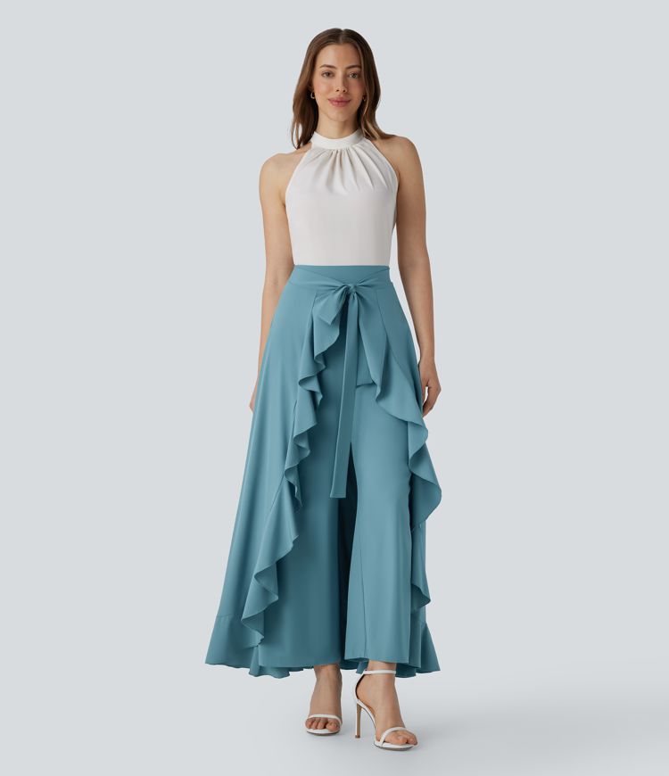 Pantalón Breezeful™ oficina secado rápido holgado volante bolsillo lateral cierre invisible tiro alto