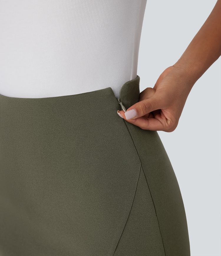 High Waisted Mini Work Linen-Feel Skort