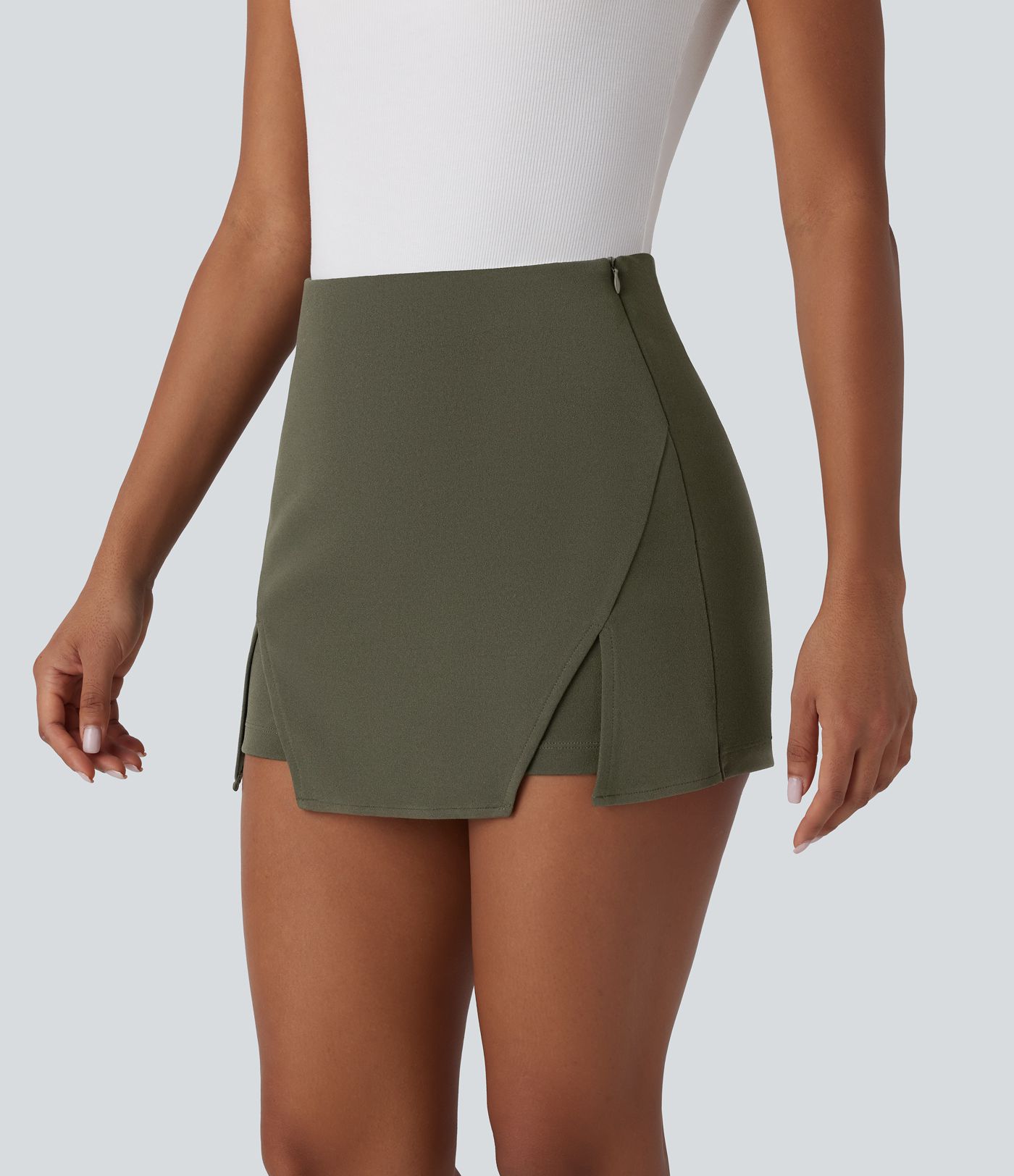 High Waisted Mini Work Linen-Feel Skort