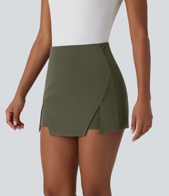 High Waisted Mini Work Linen-Feel Skort