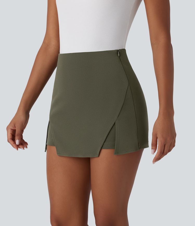 High Waisted Mini Work Linen-Feel Skort