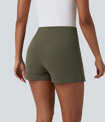 High Waisted Mini Work Linen-Feel Skort