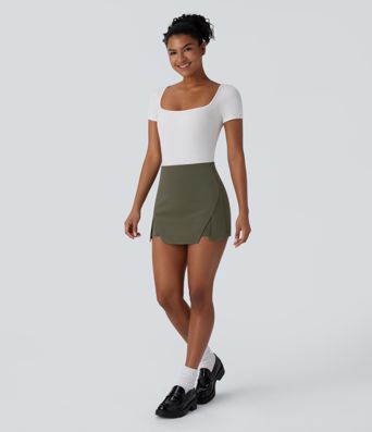 High Waisted Mini Work Linen-Feel Skort