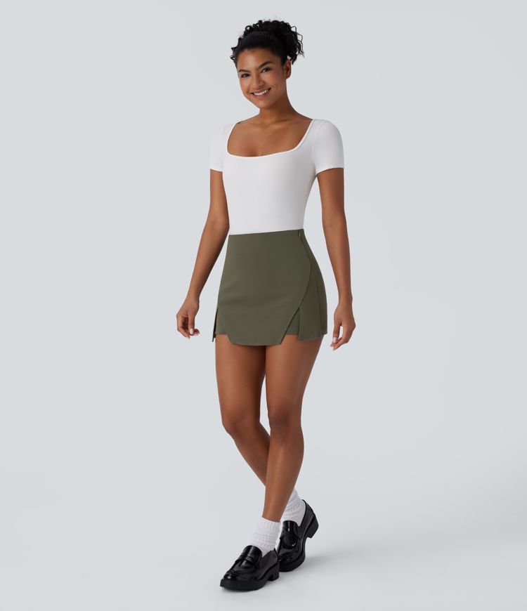High Waisted Mini Work Linen-Feel Skort