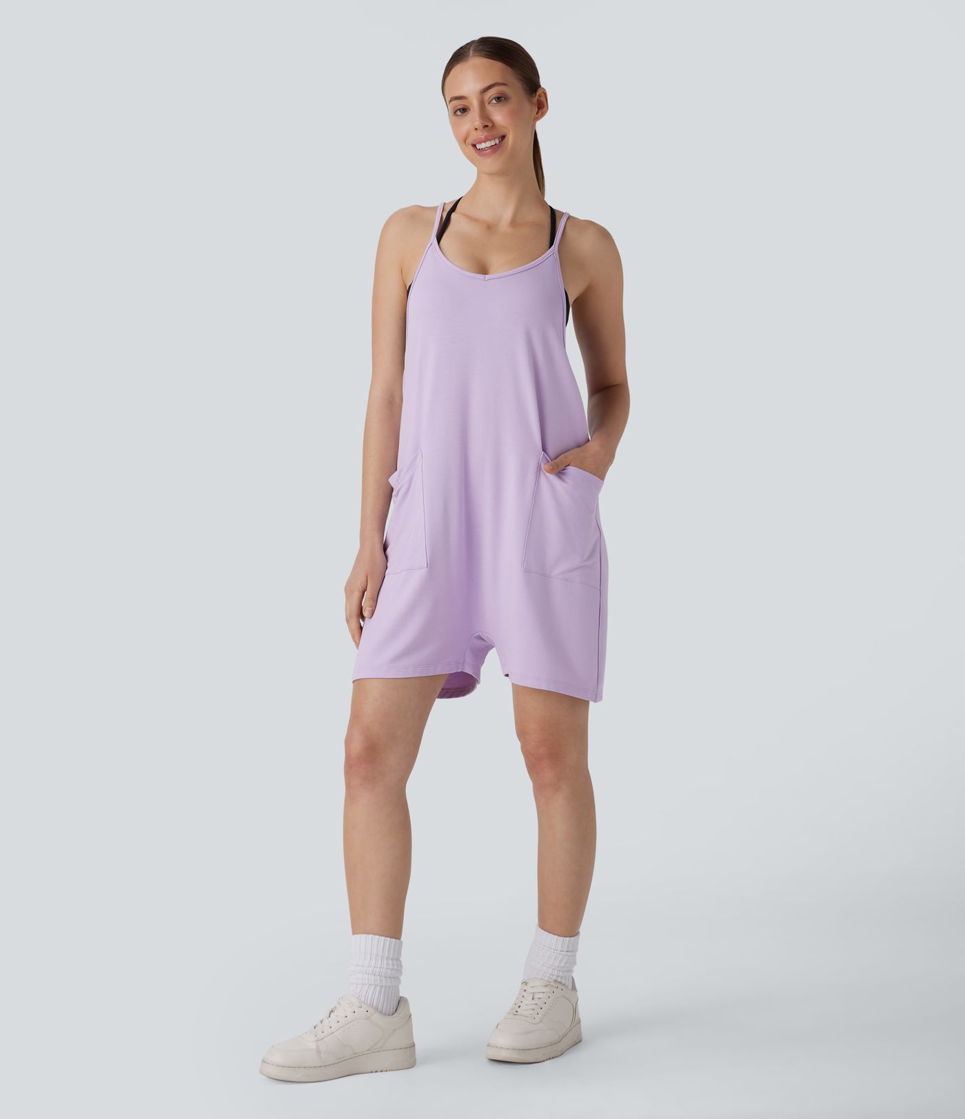 V Neck Sleeveless Pocket Casual Slip Jumpsuit