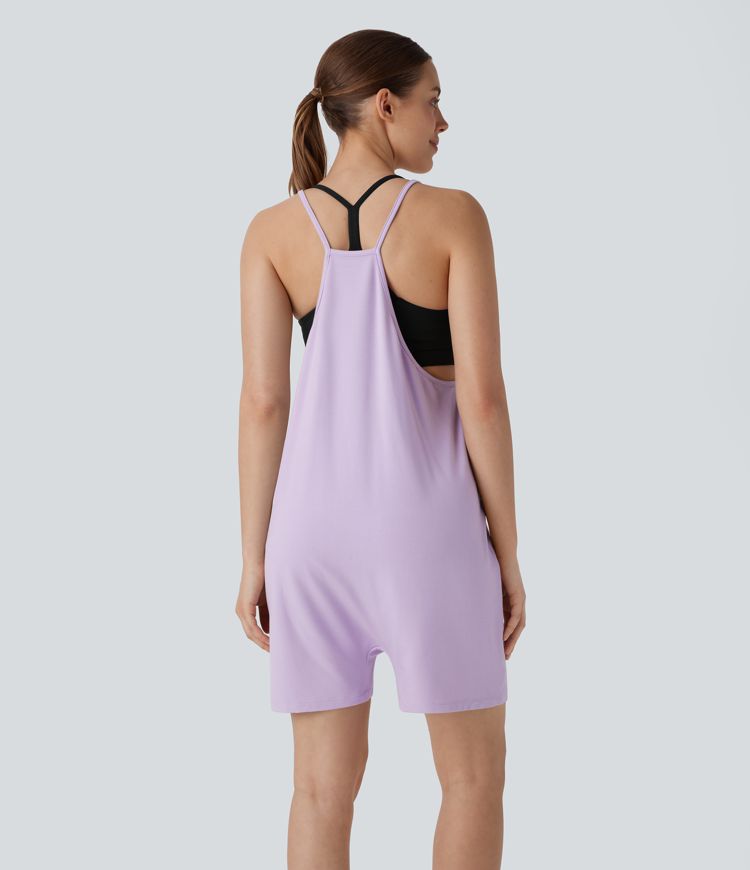 V Neck Sleeveless Pocket Casual Slip Jumpsuit