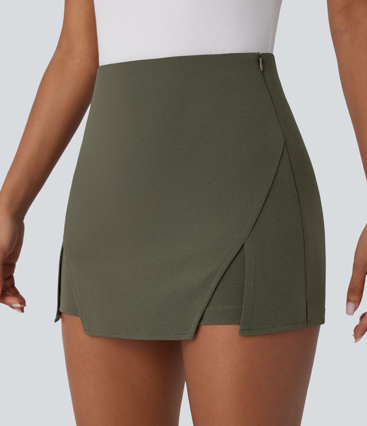High Waisted Mini Work Linen-Feel Skort