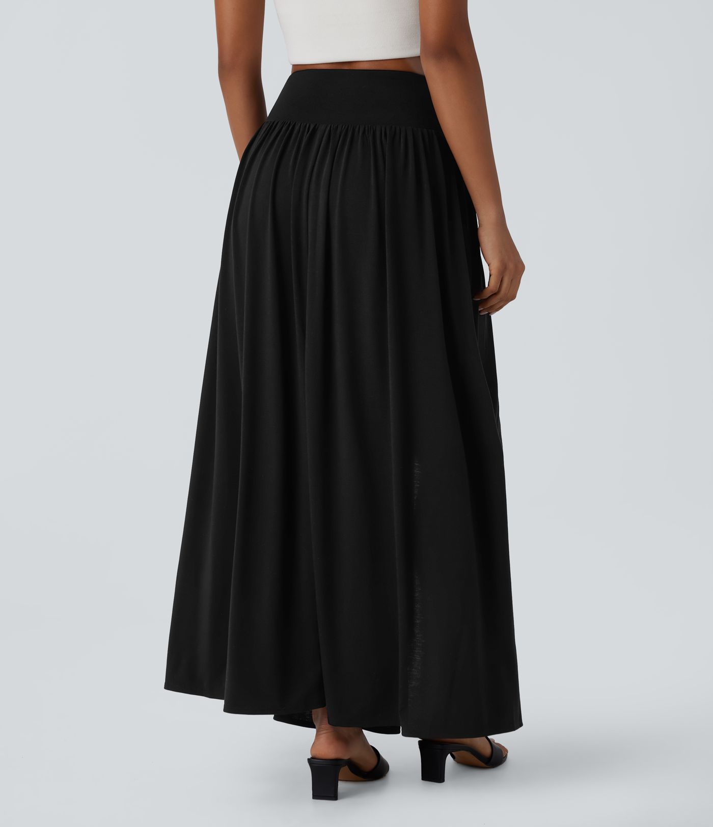 High Waisted 2-in-1 Flowy Maxi Casual Skirt
