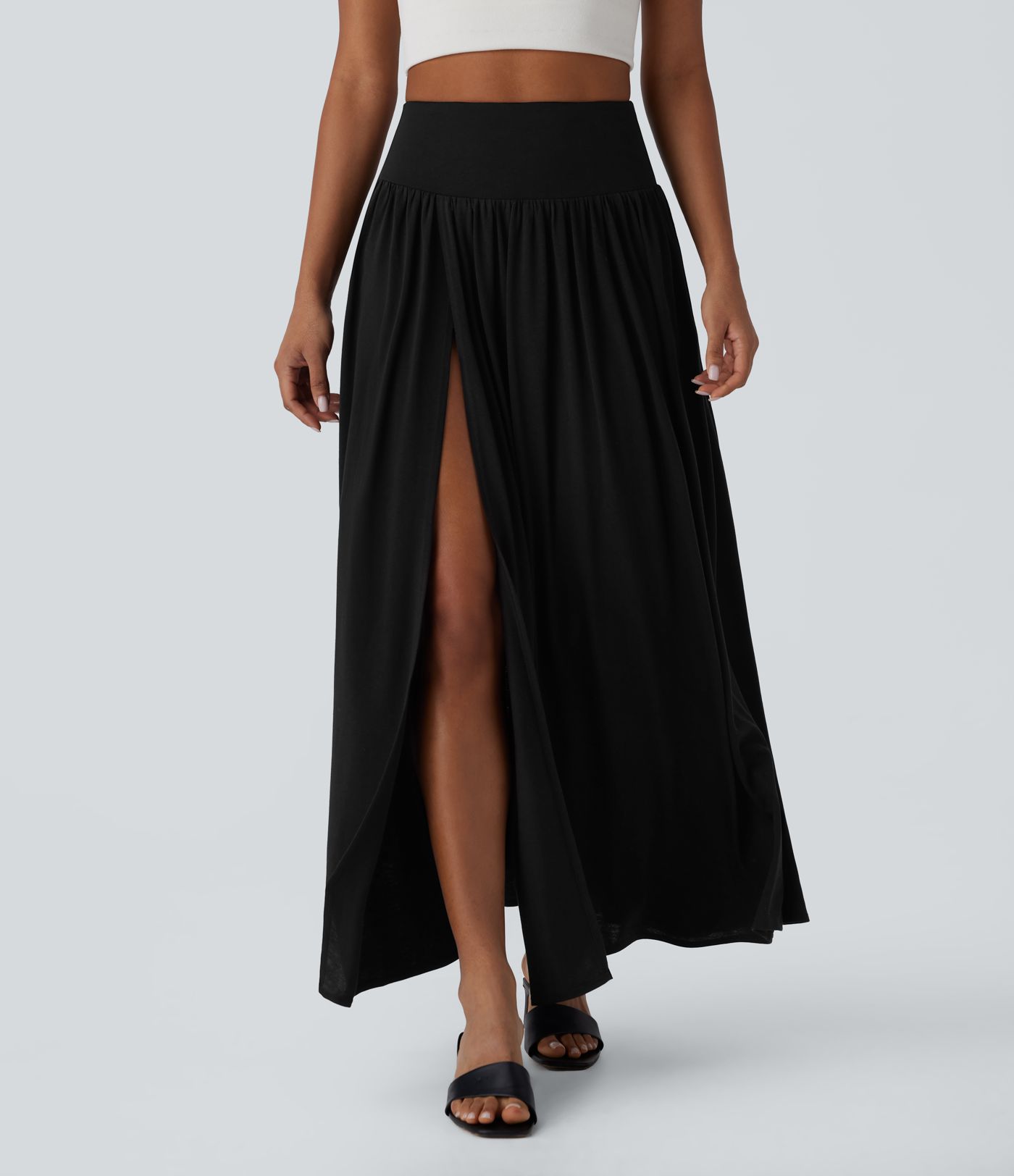 High Waisted 2-in-1 Flowy Maxi Casual Skirt