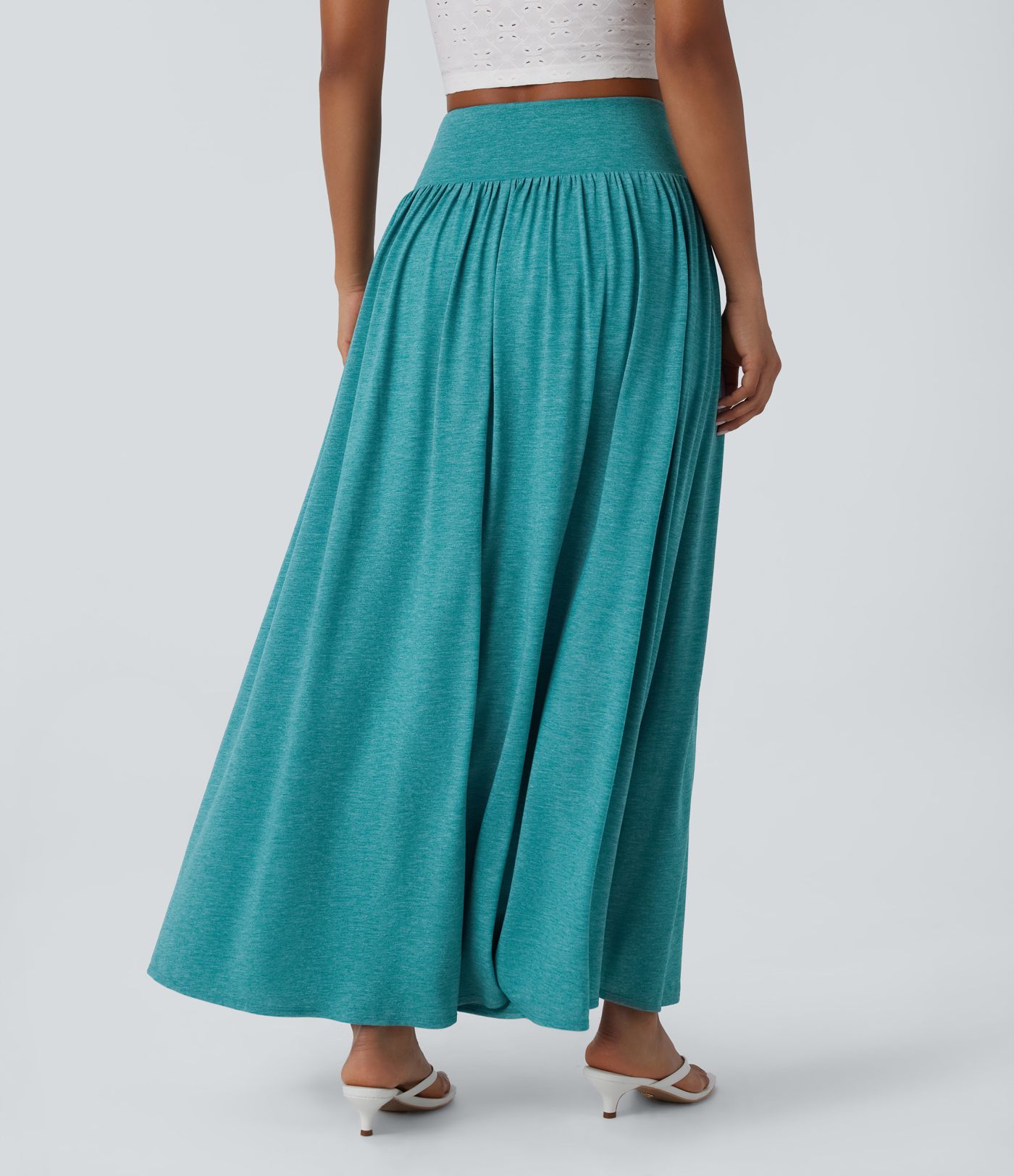 Jupe décontractée maxi fluide 2-en-1 taille haute avec fente