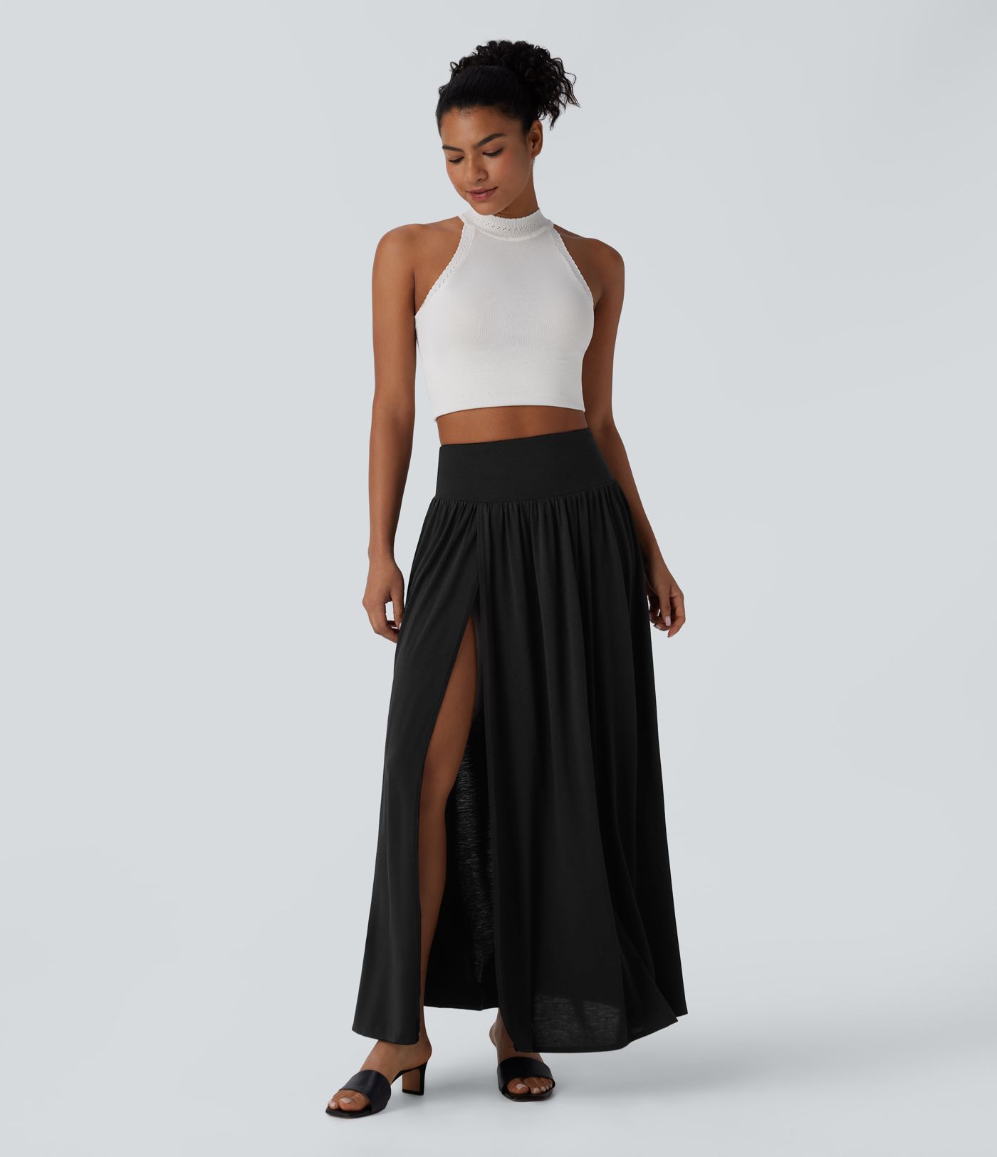 High Waisted 2-in-1 Flowy Maxi Casual Skirt