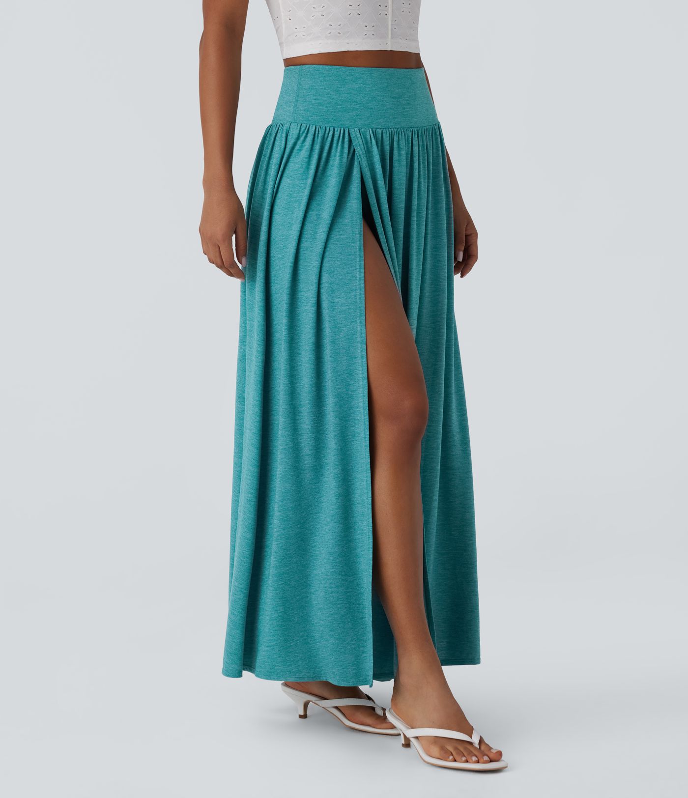 Jupe décontractée maxi fluide 2-en-1 taille haute avec fente